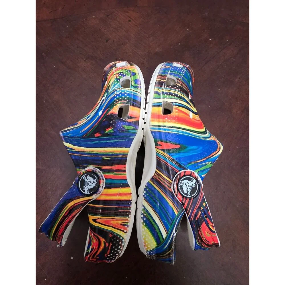 CROCS Classic Clogs Kids Multicolor Psychedelic Swirl Pattern Comfort Shoes Size